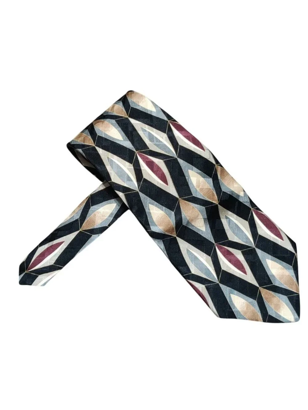 Conte di Milano Tie Black Geometric Burgundy Gold Gray Abstract Retro Vintage